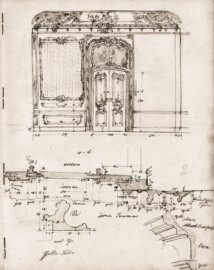 Schloss Bruchsal; Skizze zum  Gelben Zimmer; Ausschnitt eines Blattes eines Skizzenbuchs; Zeichner unbekannt; Erstellungsdatum unklar, evtl. 1909; mit freundlicher Genehmigung zur Verfügung gestellt von Staatliche Schlösser und Gärten Baden-Württemberg