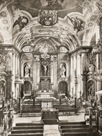 Schloss Bruchsal - Figur 16. Inneres der Kapelle - (Seite 15 der Mappe "Dr. Edmund Renard: Die Schlösser zu Würzburg ud Bruchsal - in: Die Baukunst - Heft 1-7", herausgegeben von R. Borrmann und R. Graul, Verlag W. Spemann Berlin/Stuttgart, ohne Jahresangabe)