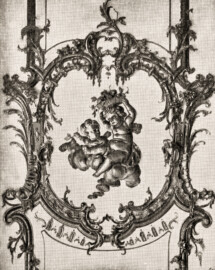Schloss Bruchsal - Figur 18. Wanddetail aus dem Fürstensaal - (Ausschnitt aus Seite 17 der Mappe "Dr. Edmund Renard: Die Schlösser zu Würzburg ud Bruchsal - in: Die Baukunst - Heft 1-7", herausgegeben von R. Borrmann und R. Graul, Verlag W. Spemann Berlin/Stuttgart, ohne Jahresangabe)