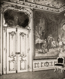 Schloss Bruchsal - Figur 19. Thronsaal - (Ausschnitt aus Seite 17 der Mappe "Dr. Edmund Renard: Die Schlösser zu Würzburg ud Bruchsal - in: Die Baukunst - Heft 1-7", herausgegeben von R. Borrmann und R. Graul, Verlag W. Spemann Berlin/Stuttgart, ohne Jahresangabe)