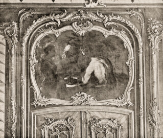 Schloss Bruchsal - Figur 21. Supraporte aus dem "gelben" Salon - (Ausschnitt aus Seite 19 der Mappe "Dr. Edmund Renard: Die Schlösser zu Würzburg ud Bruchsal - in: Die Baukunst - Heft 1-7", herausgegeben von R. Borrmann und R. Graul, Verlag W. Spemann Berlin/Stuttgart, ohne Jahresangabe)