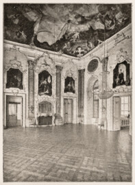 Schloss Bruchsal - Fürstensaal - Auszug aus Seite 12 des Führers "Otto Recher: Das Schloß in Bruchsal", mit Aufnahmen von Carl Ohler, ohne Jahresangabe, vermutlich 1930; Reproduktion durch Dr. Manfred Schneider, Nußloch