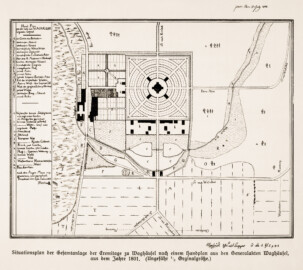 Waghäusel - Eremitage - Situationsplan der Gesamtanlage der Eremitage zu Waghäusel nach einem Handplan aus den Generalakten Waghäusel, aus dem Jahre 1801 - Seite 23 des Buches von Rudolf Tillessen über die Eremitage Waghäusel (Bildnachweis: Rudolf Tillessen: Die Eremitage zu Waghäusel. Ein Beitrag zur Geschichte der Eremitage – 1909; Reproduktion durch Dr. Manfred Schneider) Waghäusel - Eremitage - Situationsplan der Gesamtanlage der Eremitage zu Waghäusel nach einem Handplan aus den Generalakten Waghäusel, aus dem Jahre 1801 - Seite 23 des Buches von Rudolf Tillessen über die Eremitage Waghäusel (Bildnachweis: Rudolf Tillessen: Die Eremitage zu Waghäusel. Ein Beitrag zur Geschichte der Eremitage – 1909; Reproduktion durch Dr. Manfred Schneider)