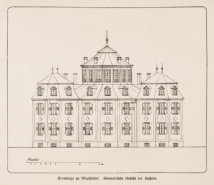 Waghäusel - Eremitage - Eremitage zu Waghäusel. Geometrische Ansicht der Fassade - Seite 39 des Buches von Rudolf Tillessen über die Eremitage Waghäusel (Bildnachweis: Rudolf Tillessen: Die Eremitage zu Waghäusel. Ein Beitrag zur Geschichte der Eremitage – 1909; Reproduktion durch Dr. Manfred Schneider) Waghäusel - Eremitage - Eremitage zu Waghäusel. Geometrische Ansicht der Fassade - Seite 39 des Buches von Rudolf Tillessen über die Eremitage Waghäusel (Bildnachweis: Rudolf Tillessen: Die Eremitage zu Waghäusel. Ein Beitrag zur Geschichte der Eremitage – 1909; Reproduktion durch Dr. Manfred Schneider)