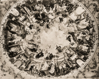 Schloss Bruchsal - Kuppelsaal, Kuppel, Kuppelfresko - (Aufnahme und Abzug von Carl Ohler, undatiert; entnommen einem privaten Album des Fotografen; Album mit freundlicher Genehmigung zur Verfügung gestellt von Frau Margarethe Ohler-Grabenstein; Reproduktion durch Dr. Manfred Schneider, November 2021)