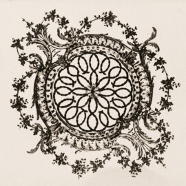 Schloss Bruchsal - Kammermusiksaal , Stuckornament - (Aufnahme und Abzug von Carl Ohler, undatiert; entnommen einem privaten Album des Fotografen; Album mit freundlicher Genehmigung zur Verfügung gestellt von Frau Margarethe Ohler-Grabenstein; Reproduktion durch Dr. Manfred Schneider, November 2021)