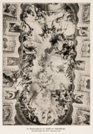 Schloss Bruchsal - Deckenmalerei im Schiff der Schloßkirche - (Denkmälerarchiv des Bad. Landesmuseums; Bildnachweis: Seite 27 des Buchs: "Anton Wetterer: Das Bruchsaler Schloß - Seine Baugeschichte und seine Kunst - Zur Zweihundertjahrfeier der Grundsteinlegung - 1922 herausgegeben - Zweite verbesserte Auflage, 1927 - Verlag C.F. Müller, Karlsruhe i.B."; Reproduktion durch Dr. Manfred Schneider, November 2021) Schloss Bruchsal - Deckenmalerei im Schiff der Schloßkirche - (Denkmälerarchiv des Bad. Landesmuseums; Bildnachweis: Seite 27 des Buchs: "Anton Wetterer: Das Bruchsaler Schloß - Seine Baugeschichte und seine Kunst - Zur Zweihundertjahrfeier der Grundsteinlegung - 1922 herausgegeben - Zweite verbesserte Auflage, 1927 - Verlag C.F. Müller, Karlsruhe i.B."; Reproduktion durch Dr. Manfred Schneider, November 2021)