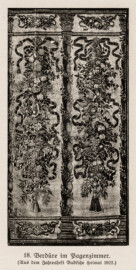 Schloss Bruchsal - Verdüre im Pagenzimmer - (Jahresheft Badische Heimat 1922; Bildnachweis: Seite 45 des Buchs: "Anton Wetterer: Das Bruchsaler Schloß - Seine Baugeschichte und seine Kunst - Zur Zweihundertjahrfeier der Grundsteinlegung - 1922 herausgegeben - Zweite verbesserte Auflage, 1927 - Verlag C.F. Müller, Karlsruhe i.B."; Reproduktion durch Dr. Manfred Schneider, November 2021) Schloss Bruchsal - Verdüre im Pagenzimmer - (Jahresheft Badische Heimat 1922; Bildnachweis: Seite 45 des Buchs: "Anton Wetterer: Das Bruchsaler Schloß - Seine Baugeschichte und seine Kunst - Zur Zweihundertjahrfeier der Grundsteinlegung - 1922 herausgegeben - Zweite verbesserte Auflage, 1927 - Verlag C.F. Müller, Karlsruhe i.B."; Reproduktion durch Dr. Manfred Schneider, November 2021)
