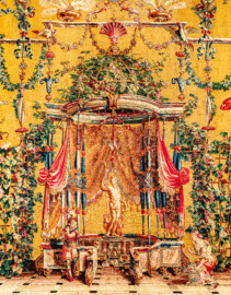 Schloss Bruchsal - Hauptbau / Corps de Logis - Von innen - Beletage - Jagdzimmer - Östliche Wand, Nordseite - Ausschnitt aus der Tapisserie "Bacchus" aus der "Groteskenserie" (Inv.Nr. G 105; Höhe x Breite: 341 cm x 285 cm; hergestellt in der Werkstatt von Philippe Behagle (Vater oder Sohn) in Beauvais zwischen 1685 und 1719; Entwürfe von Jean-Baptiste Monnoyer, Guy-Louis de Vernansal, Jean-Baptiste B(e)lin de Fontenay; restauriert 1960 und nach 2007) (aufgenommen im April 2018, am Nachmittag) Schloss Bruchsal - Hauptbau / Corps de Logis - Von innen - Beletage - Jagdzimmer - Östliche Wand, Nordseite - Ausschnitt aus der Tapisserie "Bacchus" aus der "Groteskenserie" (Inv.Nr. G 105; Höhe x Breite: 341 cm x 285 cm; hergestellt in der Werkstatt von Philippe Behagle (Vater oder Sohn) in Beauvais zwischen 1685 und 1719; Entwürfe von Jean-Baptiste Monnoyer, Guy-Louis de Vernansal, Jean-Baptiste B(e)lin de Fontenay; restauriert 1960 und nach 2007) (aufgenommen im April 2018, am Nachmittag)