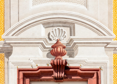 Schloss Bruchsal - Von Außen / Von Süden - Hauptbau - Detail der illusionistischen Fassadenmalerei (ursprünglich gemalt von Giovanni Francesco Marchini, zwischen 1732 und 1737) (aufgenommen im Mai 2018, am Nachmittag) Schloss Bruchsal - Von Außen / Von Süden - Hauptbau - Detail der illusionistischen Fassadenmalerei (ursprünglich gemalt von Giovanni Francesco Marchini, zwischen 1732 und 1737) (aufgenommen im Mai 2018, am Nachmittag)