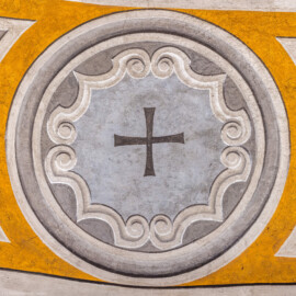 Schloss Bruchsal - Hauptbau - Erdgeschoss - Gartensaal / Sala Terrena - Sturzfeld über dem Nordwestfenster - 11. Wappenelement - Zählung beginnend an der Osttür, dann im Kreis nach Süden (Malereien ursprünglich von Giovanni Francesco Marchini, zwischen 1731 und 1736, restauriert von der Restauratoren-Arbeitsgemeinschaft Alfred Panowsky / Klaus Siller, 1982 bis 1986) (aufgenommen im November 2018, am Nachmittag) Schloss Bruchsal - Hauptbau - Erdgeschoss - Gartensaal / Sala Terrena - Sturzfeld über dem Nordwestfenster - 11. Wappenelement - Zählung beginnend an der Osttür, dann im Kreis nach Süden (Malereien ursprünglich von Giovanni Francesco Marchini, zwischen 1731 und 1736, restauriert von der Restauratoren-Arbeitsgemeinschaft Alfred Panowsky / Klaus Siller, 1982 bis 1986) (aufgenommen im November 2018, am Nachmittag)