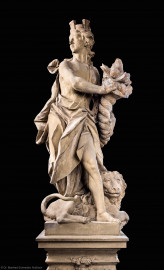 Schloss Bruchsal - Hauptbau - Erdgeschoss - Gartensaal / Sala Terrena - Skulptur im Nordwesten - Skulptur "Die Erde" aus dem Skulpturenensemble "Vier Elemente", gehauen von Joachim Günther (Original; eine Kopie befindet sich im Schlossgarten) (aufgenommen im Januar 2019, am späten Vormittag) Schloss Bruchsal - Hauptbau - Erdgeschoss - Gartensaal / Sala Terrena - Skulptur im Nordwesten - Skulptur "Die Erde" aus dem Skulpturenensemble "Vier Elemente", gehauen von Joachim Günther (Original; eine Kopie befindet sich im Schlossgarten) (aufgenommen im Januar 2019, am späten Vormittag)