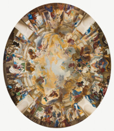 Schloss Bruchsal - Hauptbau / Corps de Logis - Erdgeschoss - Laubenzimmer - Rekonstruktions-Entwurf für das Deckenfresko des Kuppelsaals, gemalt von Karl Manninger 1969 (aufgenommen im März 2019, am Nachmittag) Schloss Bruchsal - Hauptbau / Corps de Logis - Erdgeschoss - Laubenzimmer - Rekonstruktions-Entwurf für das Deckenfresko des Kuppelsaals, gemalt von Karl Manninger 1969 (aufgenommen im März 2019, am Nachmittag)