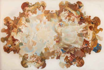 Schloss Bruchsal - Hauptbau / Corps de Logis - Erdgeschoss - Dokumentationsräume „Schloss Bruchsal – gebaut, zerstört, wiedererstanden“ - Rekonstruktions-Entwurf für das Deckenfresko des Marmorsaals, gemalt von Wolfram Köberl 1974 (aufgenommen im März 2019, am frühen Nachmittag) Schloss Bruchsal - Hauptbau / Corps de Logis - Erdgeschoss - Dokumentationsräume „Schloss Bruchsal – gebaut, zerstört, wiedererstanden“ - Rekonstruktions-Entwurf für das Deckenfresko des Marmorsaals, gemalt von Wolfram Köberl 1974 (aufgenommen im März 2019, am frühen Nachmittag)