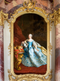 Schloss Bruchsal - Hauptbau / Corps de Logis - Beletage - Marmorsaal / Kaisersaal - Gemälde, Südostseite - Bildnis der Maria Theresia (1717-1780),  gemalt von Martin van Meytens (aufgenommen im Mai 2019, am frühen Nachmittag)