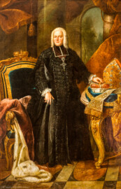 Schloss Bruchsal - Hauptbau / Corps de Logis - Beletage - Musikzimmer - Südliche Wand, links der Tür zum Jagdzimmer - Porträt von Franz Christoph von Hutten zum Stolzenberg (Maler unbekannt; Entstehungsraum Süddeutschland; Mitte 18. Jahrhundert; kein Bruchsaler Original, seit Anfang 20. Jh. eine Leihgabe von Privat, 1934 von Privat für das Schloss angekauft; Inv.Nr. G 349) (aufgenommen im September 2019, um die Mittagszeit) Schloss Bruchsal - Hauptbau / Corps de Logis - Beletage - Musikzimmer - Südliche Wand, links der Tür zum Jagdzimmer - Porträt von Franz Christoph von Hutten zum Stolzenberg (Maler unbekannt; Entstehungsraum Süddeutschland; Mitte 18. Jahrhundert; kein Bruchsaler Original, seit Anfang 20. Jh. eine Leihgabe von Privat, 1934 von Privat für das Schloss angekauft; Inv.Nr. G 349) (aufgenommen im September 2019, um die Mittagszeit)