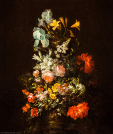 Schloss Bruchsal - Hauptbau / Corps de Logis - Beletage - Winterspeisezimmer - Südwand - Gemälde "Blumenstillleben" (gemalt von Heinrich Berichau, um 1700; Inv.Nr. G 773) (aufgenommen im Oktober 2019, am Nachmittag) Schloss Bruchsal - Hauptbau / Corps de Logis - Beletage - Winterspeisezimmer - Südwand - Gemälde "Blumenstillleben" (gemalt von Heinrich Berichau, um 1700; Inv.Nr. G 773) (aufgenommen im Oktober 2019, am Nachmittag)