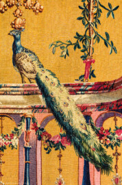 Schloss Bruchsal - Hauptbau / Corps de Logis - Von innen - Beletage - Jagdzimmer - Östliche Wand, Südseite - Ausschnitt aus der Tapisserie "Tänzerinnen vor einer Statue des Gottes Pan" aus der "Groteskenserie" (Inv.Nr. G 101; Höhe x Breite: 332,5 cm x 325 cm; hergestellt in der Werkstatt von Philippe Behagle (Vater oder Sohn) in Beauvais zwischen 1685 und 1719; Entwürfe von Jean-Baptiste Monnoyer, Guy-Louis de Vernansal, Jean-Baptiste B(e)lin de Fontenay; restauriert 1960 und nach 2007) (aufgenommen im Oktober 2019, am Nachmittag) Schloss Bruchsal - Hauptbau / Corps de Logis - Von innen - Beletage - Jagdzimmer - Östliche Wand, Südseite - Ausschnitt aus der Tapisserie "Tänzerinnen vor einer Statue des Gottes Pan" aus der "Groteskenserie" (Inv.Nr. G 101; Höhe x Breite: 332,5 cm x 325 cm; hergestellt in der Werkstatt von Philippe Behagle (Vater oder Sohn) in Beauvais zwischen 1685 und 1719; Entwürfe von Jean-Baptiste Monnoyer, Guy-Louis de Vernansal, Jean-Baptiste B(e)lin de Fontenay; restauriert 1960 und nach 2007) (aufgenommen im Oktober 2019, am Nachmittag)