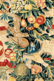 Schloss Bruchsal - Hauptbau / Corps de Logis - Beletage - Garderobenzimmer / Pagenzimmer - Nördliche Wand - Blick auf einen Ausschnitt (rechte Bahn, Mitte) mit zwei Vögeln aus einer Veston-Tapisserie (Tapisserie Inv.Nr. G 168a, Höhe 320 cm, Breite 253 cm; Tapisserie vermutlich hergestellt in Flandern um 1700) (aufgenommen im Januar 2020, am späten Vormittag) Schloss Bruchsal - Hauptbau / Corps de Logis - Beletage - Garderobenzimmer / Pagenzimmer - Nördliche Wand - Blick auf einen Ausschnitt (rechte Bahn, Mitte) mit zwei Vögeln aus einer Veston-Tapisserie (Tapisserie Inv.Nr. G 168a, Höhe 320 cm, Breite 253 cm; Tapisserie vermutlich hergestellt in Flandern um 1700) (aufgenommen im Januar 2020, am späten Vormittag)