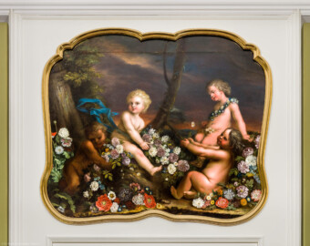 Schloss Bruchsal - Hauptbau / Corps de Logis - Beletage - Schlafzimmer (Markgräfin Amalie) - Südwand - Blick auf die südliche Supraporte "Kinder mit Blumen" (vermutlich gemalt von Johannes Zick, um 1756-1758; Inv.Nr. G 766) (aufgenommen im Februar 2020, am Nachmittag) Schloss Bruchsal - Hauptbau / Corps de Logis - Beletage - Schlafzimmer (Markgräfin Amalie) - Südwand - Blick auf die südliche Supraporte "Kinder mit Blumen" (vermutlich gemalt von Johannes Zick, um 1756-1758; Inv.Nr. G 766) (aufgenommen im Februar 2020, am Nachmittag)