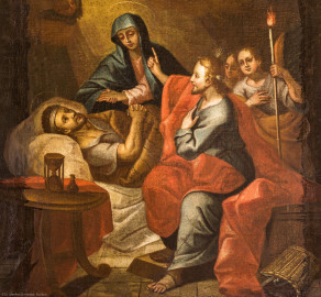 Waghäusel - Wallfahrtskirche - Von innen - Längsschiff - Im Nordosten - Josefsaltar - Von Westen - Blick auf das volkstümliche barocke Gemälde "Tod des hl. Josef im Beisein Mariens und Johannes" (Josefsaltar gestaltet 1931 von Emil Sutor, 1888-1974) (aufgenommen im April 2020, am frühen Nachmittag) Waghäusel - Wallfahrtskirche - Von innen - Längsschiff - Im Nordosten - Josefsaltar - Von Westen - Blick auf das volkstümliche barocke Gemälde "Tod des hl. Josef im Beisein Mariens und Johannes" (Josefsaltar gestaltet 1931 von Emil Sutor, 1888-1974) (aufgenommen im April 2020, am frühen Nachmittag)