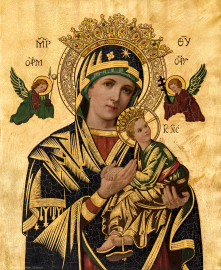 Bruchsal - Peterskirche / St. Peter - Längsschiff / Ostwand - Von Westen - Marienikone (mit Maria und dem Christuskind) über der Tür zum östlichen Oratorium / zum Beichtraum (aufgenommen im April 2020, am Nachmittag) Bruchsal - Peterskirche / St. Peter - Längsschiff / Ostwand - Von Westen - Marienikone (mit Maria und dem Christuskind) über der Tür zum östlichen Oratorium / zum Beichtraum (aufgenommen im April 2020, am Nachmittag)