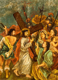 Bruchsal - Peterskirche / St. Peter - Nördliches Längsschiff / westliches Querschiff - Bilderzyklus "Kreuzweg" - Kreuzwegstation IX "Jesus begegnet den weinenden Frauen" (ursprüngliches Bild ersetzt; Maler unbekannt; nach 1963 in St. Peter aufgehängt) (aufgenommen im Mai 2020, am Nachmittag) Bruchsal - Peterskirche / St. Peter - Nördliches Längsschiff / westliches Querschiff - Bilderzyklus "Kreuzweg" - Kreuzwegstation IX "Jesus begegnet den weinenden Frauen" (ursprüngliches Bild ersetzt; Maler unbekannt; nach 1963 in St. Peter aufgehängt) (aufgenommen im Mai 2020, am Nachmittag)