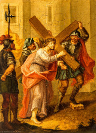 Bruchsal - Peterskirche / St. Peter - Nördliches Längsschiff / westliches Querschiff - Bilderzyklus "Kreuzweg" - Kreuzwegstation II "Jesus nimmt das Kreuz auf seine Schultern" (Kreuzwegstation XIV signiert mit "Ebenhöch", gemalt wohl um 1725, 1963 in St. Peter aufgehängt) (aufgenommen im Mai 2020, am späten Nachmittag) Bruchsal - Peterskirche / St. Peter - Nördliches Längsschiff / westliches Querschiff - Bilderzyklus "Kreuzweg" - Kreuzwegstation II "Jesus nimmt das Kreuz auf seine Schultern" (Kreuzwegstation XIV signiert mit "Ebenhöch", gemalt wohl um 1725, 1963 in St. Peter aufgehängt) (aufgenommen im Mai 2020, am späten Nachmittag)