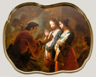 Schloss Bruchsal - Hauptbau / Corps de Logis - Beletage - Jagdzimmer - Nordwand - Blick auf die nördliche Supraporte mit einer Szene aus Vergils Epos "Aeneis" (gemalt von Johannes Zick; Inv.Nr. G 762) (aufgenommen im Juni 2020, um die Mittagszeit) Schloss Bruchsal - Hauptbau / Corps de Logis - Beletage - Jagdzimmer - Nordwand - Blick auf die nördliche Supraporte mit einer Szene aus Vergils Epos "Aeneis" (gemalt von Johannes Zick; Inv.Nr. G 762) (aufgenommen im Juni 2020, um die Mittagszeit)