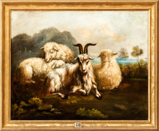 Schloss Bruchsal - Hauptbau / Corps de Logis - Beletage - Galeriezimmer - Südwand - Gemälde Nr. 46 - "Schafe und Ziege" (Philipp Peter Roos (1657-1706) zugeschrieben; letztes Viertel des 17. Jahrhunderts; Inv.Nr. G 723) (aufgenommen im Juli 2019, am frühen Nachmittag) Schloss Bruchsal - Hauptbau / Corps de Logis - Beletage - Galeriezimmer - Südwand - Gemälde Nr. 46 - "Schafe und Ziege" (Philipp Peter Roos (1657-1706) zugeschrieben; letztes Viertel des 17. Jahrhunderts; Inv.Nr. G 723) (aufgenommen im Juli 2019, am frühen Nachmittag)