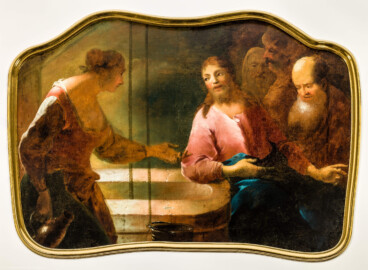 Schloss Bruchsal - Hauptbau / Corps de Logis - Beletage - Garderobenzimmer - Westwand - Gemälde Nr. 228 - Supraporte "Christus und die Samariterin" (gemalt von Johannes Zick, um 1755/60; Inv.Nr. G 715) (aufgenommen im August 2020, um die Mittagszeit) Schloss Bruchsal - Hauptbau / Corps de Logis - Beletage - Garderobenzimmer - Westwand - Gemälde Nr. 228 - Supraporte "Christus und die Samariterin" (gemalt von Johannes Zick, um 1755/60; Inv.Nr. G 715) (aufgenommen im August 2020, um die Mittagszeit)