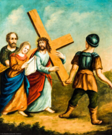 Waghäusel - Wallfahrtskirche - Von innen - Längsschiff - Bilderzyklus "Kreuzweg" - Kreuzwegstation VI "Veronika reicht Jesus das Schweißtuch" (aufgenommen im September 2020, am frühen Nachmittag) Waghäusel - Wallfahrtskirche - Von innen - Längsschiff - Bilderzyklus "Kreuzweg" - Kreuzwegstation VI "Veronika reicht Jesus das Schweißtuch" (aufgenommen im September 2020, am frühen Nachmittag)