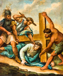 Waghäusel - Wallfahrtskirche - Von innen - Längsschiff - Bilderzyklus "Kreuzweg" -  Kreuzwegstation IX "Jesus fällt zum dritten Mal unter dem Kreuz" (aufgenommen im September 2020, am frühen Nachmittag)