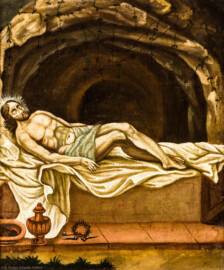 Waghäusel - Wallfahrtskirche - Von innen - Längsschiff - Bilderzyklus "Kreuzweg" - Kreuzwegstation XIV "Der heilige Leichnam Jesu wird in das Grab gelegt" (aufgenommen im September 2020, am frühen Nachmittag) Waghäusel - Wallfahrtskirche - Von innen - Längsschiff - Bilderzyklus "Kreuzweg" - Kreuzwegstation XIV "Der heilige Leichnam Jesu wird in das Grab gelegt" (aufgenommen im September 2020, am frühen Nachmittag)