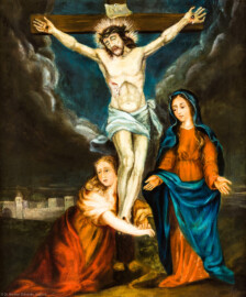 Waghäusel - Wallfahrtskirche - Von innen - Längsschiff - Bilderzyklus "Kreuzweg" - Kreuzwegstation XII "Jesus stirbt am Kreuz" (aufgenommen im September 2020, am Nachmittag)