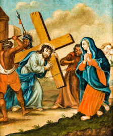 Waghäusel - Wallfahrtskirche - Von innen - Längsschiff - Bilderzyklus "Kreuzweg" - Kreuzwegstation IV "Jesus begegnet seiner Mutter" (aufgenommen im September 2020, am Nachmittag) Waghäusel - Wallfahrtskirche - Von innen - Längsschiff - Bilderzyklus "Kreuzweg" - Kreuzwegstation IV "Jesus begegnet seiner Mutter" (aufgenommen im September 2020, am Nachmittag)