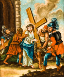 Waghäusel - Wallfahrtskirche - Von innen - Längsschiff - Bilderzyklus "Kreuzweg" - Kreuzwegstation II "Jesus nimmt das Kreuz auf seine Schultern" (aufgenommen im September 2020, am Nachmittag)
