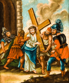 Waghäusel - Wallfahrtskirche - Von innen - Längsschiff - Bilderzyklus "Kreuzweg" - Kreuzwegstation II "Jesus nimmt das Kreuz auf seine Schultern" (aufgenommen im September 2020, am Nachmittag) Waghäusel - Wallfahrtskirche - Von innen - Längsschiff - Bilderzyklus "Kreuzweg" - Kreuzwegstation II "Jesus nimmt das Kreuz auf seine Schultern" (aufgenommen im September 2020, am Nachmittag)