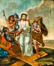 Waghäusel - Wallfahrtskirche - Von innen - Längsschiff - Bilderzyklus "Kreuzweg" - Kreuzwegstation X "Jesus wird seiner Kleider beraubt" (aufgenommen im September 2020, am Nachmittag) Waghäusel - Wallfahrtskirche - Von innen - Längsschiff - Bilderzyklus "Kreuzweg" - Kreuzwegstation X "Jesus wird seiner Kleider beraubt" (aufgenommen im September 2020, am Nachmittag)