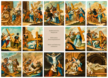 Waghäusel - Wallfahrtskirche - Von innen - Längsschiff - Bilderzyklus "Kreuzwegstationen" (aufgenommen im September 2020, am Nachmittag) Waghäusel - Wallfahrtskirche - Von innen - Längsschiff - Bilderzyklus "Kreuzwegstationen" (aufgenommen im September 2020, am Nachmittag)