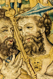 Schloss Bruchsal - Hauptbau / Corps de Logis - Von innen - Beletage - Gelbes Zimmer - Ostwand, nördliche Seite - Ausschnitt aus der Tapisserie "David besänftigt Saul mit Saitenspiel" der sechsteiligen Folge mit Szenen aus dem Alten Testament (hier: Episode aus der Geschichte Davids, 1. Buch Samuel, Kapitel 18; Inv.Nr. G 115; Höhe x Breite: 274 cm x 328 cm; hergestellt von Martin II Reymbouts in Brüssel, um 1600; restauriert 1965/66 und nach 2007) (aufgenommen im November 2020, am frühen Nachmittag) Schloss Bruchsal - Hauptbau / Corps de Logis - Von innen - Beletage - Gelbes Zimmer - Ostwand, nördliche Seite - Ausschnitt aus der Tapisserie "David besänftigt Saul mit Saitenspiel" der sechsteiligen Folge mit Szenen aus dem Alten Testament (hier: Episode aus der Geschichte Davids, 1. Buch Samuel, Kapitel 18; Inv.Nr. G 115; Höhe x Breite: 274 cm x 328 cm; hergestellt von Martin II Reymbouts in Brüssel, um 1600; restauriert 1965/66 und nach 2007) (aufgenommen im November 2020, am frühen Nachmittag)