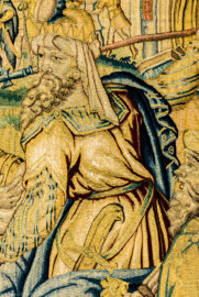 Schloss Bruchsal - Hauptbau / Corps de Logis - Von innen - Beletage - Gelbes Zimmer - Ostwand, nördliche Seite - Ausschnitt aus der Tapisserie "David besänftigt Saul mit Saitenspiel" der sechsteiligen Folge mit Szenen aus dem Alten Testament (hier: Episode aus der Geschichte Davids, 1. Buch Samuel, Kapitel 18; Inv.Nr. G 115; Höhe x Breite: 274 cm x 328 cm; hergestellt von Martin II Reymbouts in Brüssel, um 1600; restauriert 1965/66 und nach 2007) (aufgenommen im November 2020, am frühen Nachmittag) Schloss Bruchsal - Hauptbau / Corps de Logis - Von innen - Beletage - Gelbes Zimmer - Ostwand, nördliche Seite - Ausschnitt aus der Tapisserie "David besänftigt Saul mit Saitenspiel" der sechsteiligen Folge mit Szenen aus dem Alten Testament (hier: Episode aus der Geschichte Davids, 1. Buch Samuel, Kapitel 18; Inv.Nr. G 115; Höhe x Breite: 274 cm x 328 cm; hergestellt von Martin II Reymbouts in Brüssel, um 1600; restauriert 1965/66 und nach 2007) (aufgenommen im November 2020, am frühen Nachmittag)