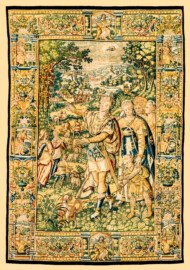 Schloss Bruchsal - Hauptbau / Corps de Logis - Von innen - Beletage - Gelbes Zimmer - Nordwand, westliche Seite - Tapisserie "Abraham verstößt Hagar" aus der sechsteiligen Folge mit Szenen aus dem Alten Testament (hier: 1. Buch Mose, Kapitel 20; Inv.Nr. G 116; Höhe x Breite: 283 cm x 200 cm; hergestellt von Martin II Reymbouts in Brüssel, um 1600; restauriert 1965/66 und nach 2007) (aufgenommen im November 2020, am späten Vormittag) Schloss Bruchsal - Hauptbau / Corps de Logis - Von innen - Beletage - Gelbes Zimmer - Nordwand, westliche Seite - Tapisserie "Abraham verstößt Hagar" aus der sechsteiligen Folge mit Szenen aus dem Alten Testament (hier: 1. Buch Mose, Kapitel 20; Inv.Nr. G 116; Höhe x Breite: 283 cm x 200 cm; hergestellt von Martin II Reymbouts in Brüssel, um 1600; restauriert 1965/66 und nach 2007) (aufgenommen im November 2020, am späten Vormittag)
