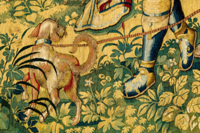 Schloss Bruchsal - Hauptbau / Corps de Logis - Von innen - Beletage - Gelbes Zimmer - Nordwand, westliche Seite - Ausschnitt aus der Tapisserie "Abraham verstößt Hagar" aus der sechsteiligen Folge mit Szenen aus dem Alten Testament (hier: 1. Buch Mose, Kapitel 20; Inv.Nr. G 116; Höhe x Breite: 283 cm x 200 cm; hergestellt von Martin II Reymbouts in Brüssel, um 1600; restauriert 1965/66 und nach 2007) (aufgenommen im November 2020, am Nachmittag) Schloss Bruchsal - Hauptbau / Corps de Logis - Von innen - Beletage - Gelbes Zimmer - Nordwand, westliche Seite - Ausschnitt aus der Tapisserie "Abraham verstößt Hagar" aus der sechsteiligen Folge mit Szenen aus dem Alten Testament (hier: 1. Buch Mose, Kapitel 20; Inv.Nr. G 116; Höhe x Breite: 283 cm x 200 cm; hergestellt von Martin II Reymbouts in Brüssel, um 1600; restauriert 1965/66 und nach 2007) (aufgenommen im November 2020, am Nachmittag)