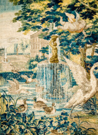 Schloss Bruchsal - Hauptbau / Corps de Logis - Von innen - Beletage - Blaues Zimmer - Nördliche Wand - Ausschnitt aus der Tapisserie "Leda mit dem Schwan" aus der Serie "Die Verwandlungen des Jupiter" (hergestellt in Flandern zwischen 1650 und 1675; Inv.Nr. G 126; Höhe x Breite 344 cm x 352 cm; restauriert 1963 und nach 2007) (aufgenommen im Dezember 2020, am Nachmittag) Schloss Bruchsal - Hauptbau / Corps de Logis - Von innen - Beletage - Blaues Zimmer - Nördliche Wand - Ausschnitt aus der Tapisserie "Leda mit dem Schwan" aus der Serie "Die Verwandlungen des Jupiter" (hergestellt in Flandern zwischen 1650 und 1675; Inv.Nr. G 126; Höhe x Breite 344 cm x 352 cm; restauriert 1963 und nach 2007) (aufgenommen im Dezember 2020, am Nachmittag)