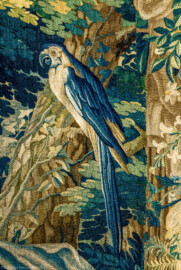 Schloss Bruchsal - Hauptbau / Corps de Logis - Von innen - Beletage - Blaues Zimmer - Nördliche Wand - Ausschnitt aus der Tapisserie "Leda mit dem Schwan" aus der Serie "Die Verwandlungen des Jupiter" (hergestellt in Flandern zwischen 1650 und 1675; Inv.Nr. G 126; Höhe x Breite 344 cm x 352 cm; restauriert 1963 und nach 2007) (aufgenommen im Dezember 2020, am späten Nachmittag) Schloss Bruchsal - Hauptbau / Corps de Logis - Von innen - Beletage - Blaues Zimmer - Nördliche Wand - Ausschnitt aus der Tapisserie "Leda mit dem Schwan" aus der Serie "Die Verwandlungen des Jupiter" (hergestellt in Flandern zwischen 1650 und 1675; Inv.Nr. G 126; Höhe x Breite 344 cm x 352 cm; restauriert 1963 und nach 2007) (aufgenommen im Dezember 2020, am späten Nachmittag)