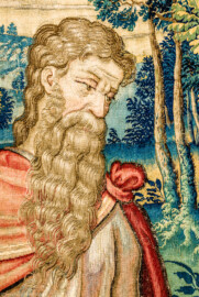 Schloss Bruchsal - Hauptbau / Corps de Logis - Von innen - Beletage - Arbeitszimmer - Nordwand, östliche Seite - Ausschnitt (Mitte) aus der Tapisserie "David lässt um Abigail werben" aus dem fünfteiligen Zyklus "Die Geschichte von David und Abigail" (Begebenheit aus dem Alten Testament, 1. Buch Samuel, Kapitel 25) (Inv.Nr. G 111; Höhe x Breite: 283 cm x 337 cm; hergestellt vermutlich in Brüssel, 3. Viertel des 16. Jahrhunderts; restauriert 1961 und nach 2007) (aufgenommen im Dezember 2020, am Nachmittag) Schloss Bruchsal - Hauptbau / Corps de Logis - Von innen - Beletage - Arbeitszimmer - Nordwand, östliche Seite - Ausschnitt (Mitte) aus der Tapisserie "David lässt um Abigail werben" aus dem fünfteiligen Zyklus "Die Geschichte von David und Abigail" (Begebenheit aus dem Alten Testament, 1. Buch Samuel, Kapitel 25) (Inv.Nr. G 111; Höhe x Breite: 283 cm x 337 cm; hergestellt vermutlich in Brüssel, 3. Viertel des 16. Jahrhunderts; restauriert 1961 und nach 2007) (aufgenommen im Dezember 2020, am Nachmittag)