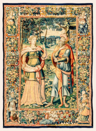 Schloss Bruchsal - Hauptbau / Corps de Logis - Von innen - Beletage - Arbeitszimmer - Südwand, östliche Seite - Tapisserie "Abigail unterrichtet Nabal" aus dem fünfteiligen Zyklus "Die Geschichte von David und Abigail" (Begebenheit aus dem Alten Testament, 1. Buch Samuel, Kapitel 25) (Inv.Nr. G 109; Höhe x Breite: 286 cm x 211 cm; hergestellt vermutlich in Brüssel, 3. Viertel des 16. Jahrhunderts; restauriert 1959 und nach 2007) (aufgenommen im Januar 2021, am späten Vormittag) Schloss Bruchsal - Hauptbau / Corps de Logis - Von innen - Beletage - Arbeitszimmer - Südwand, östliche Seite - Tapisserie "Abigail unterrichtet Nabal" aus dem fünfteiligen Zyklus "Die Geschichte von David und Abigail" (Begebenheit aus dem Alten Testament, 1. Buch Samuel, Kapitel 25) (Inv.Nr. G 109; Höhe x Breite: 286 cm x 211 cm; hergestellt vermutlich in Brüssel, 3. Viertel des 16. Jahrhunderts; restauriert 1959 und nach 2007) (aufgenommen im Januar 2021, am späten Vormittag)