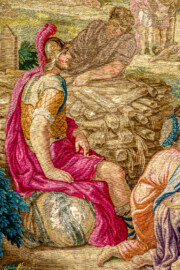 Schloss Bruchsal - Hauptbau / Corps de Logis - Von innen - Beletage - Thronsaal - Südwand, westliche Seite - Ausschnitt aus der Tapisserie "Aristides opfert den Manen" aus der siebenteiligen Folge "Berühmte Männer nach Plutarch" (Inv.Nr. G 167; Höhe x Breite: 379 cm x 408 cm; entstanden um 1735/1745 in der Werkstatt von Daniel und Urban Leyniers und Hendrik Reydams in Brüssel; Entwürfe von Victor Honoré Janssens ; restauriert 1966 und nach 2007) (aufgenommen im Januar 2021, um die Mittagszeit) Schloss Bruchsal - Hauptbau / Corps de Logis - Von innen - Beletage - Thronsaal - Südwand, westliche Seite - Ausschnitt aus der Tapisserie "Aristides opfert den Manen" aus der siebenteiligen Folge "Berühmte Männer nach Plutarch" (Inv.Nr. G 167; Höhe x Breite: 379 cm x 408 cm; entstanden um 1735/1745 in der Werkstatt von Daniel und Urban Leyniers und Hendrik Reydams in Brüssel; Entwürfe von Victor Honoré Janssens ; restauriert 1966 und nach 2007) (aufgenommen im Januar 2021, um die Mittagszeit)