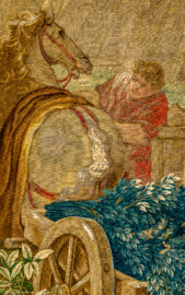 Schloss Bruchsal - Hauptbau / Corps de Logis - Von innen - Beletage - Thronsaal - Südwand, westliche Seite - Ausschnitt aus der Tapisserie "Aristides opfert den Manen" aus der siebenteiligen Folge "Berühmte Männer nach Plutarch" (Inv.Nr. G 167; Höhe x Breite: 379 cm x 408 cm; entstanden um 1735/1745 in der Werkstatt von Daniel und Urban Leyniers und Hendrik Reydams in Brüssel; Entwürfe von Victor Honoré Janssens ; restauriert 1966 und nach 2007) (aufgenommen im Januar 2021, am frühen Nachmittag) Schloss Bruchsal - Hauptbau / Corps de Logis - Von innen - Beletage - Thronsaal - Südwand, westliche Seite - Ausschnitt aus der Tapisserie "Aristides opfert den Manen" aus der siebenteiligen Folge "Berühmte Männer nach Plutarch" (Inv.Nr. G 167; Höhe x Breite: 379 cm x 408 cm; entstanden um 1735/1745 in der Werkstatt von Daniel und Urban Leyniers und Hendrik Reydams in Brüssel; Entwürfe von Victor Honoré Janssens ; restauriert 1966 und nach 2007) (aufgenommen im Januar 2021, am frühen Nachmittag)